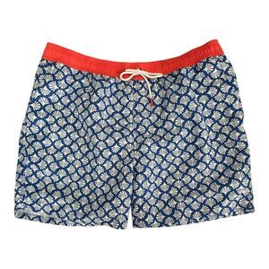 Boden Swim Shorts Mens Large Blue White Shell Print Lined Beach Trunks